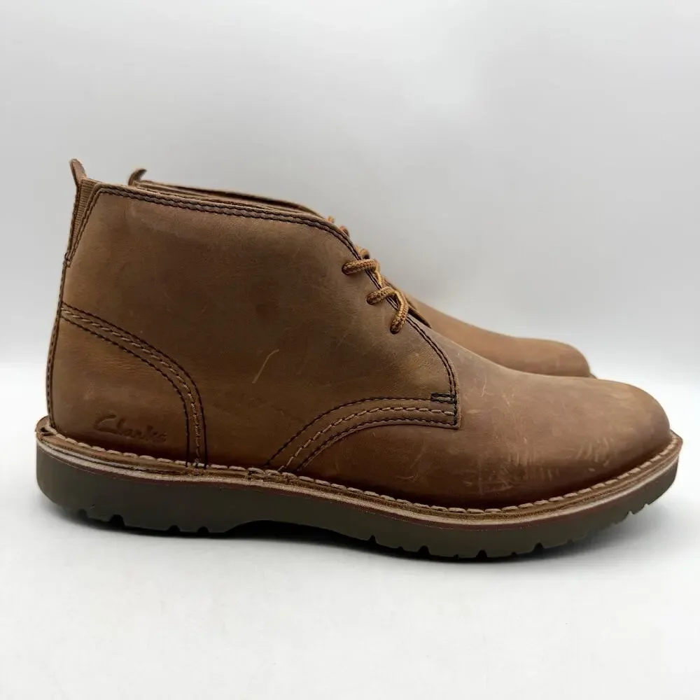 Clarks Mens Eastridge Mid Ankle Boots US 8.5 Wide EU 41.5 Brown Leather EUC
